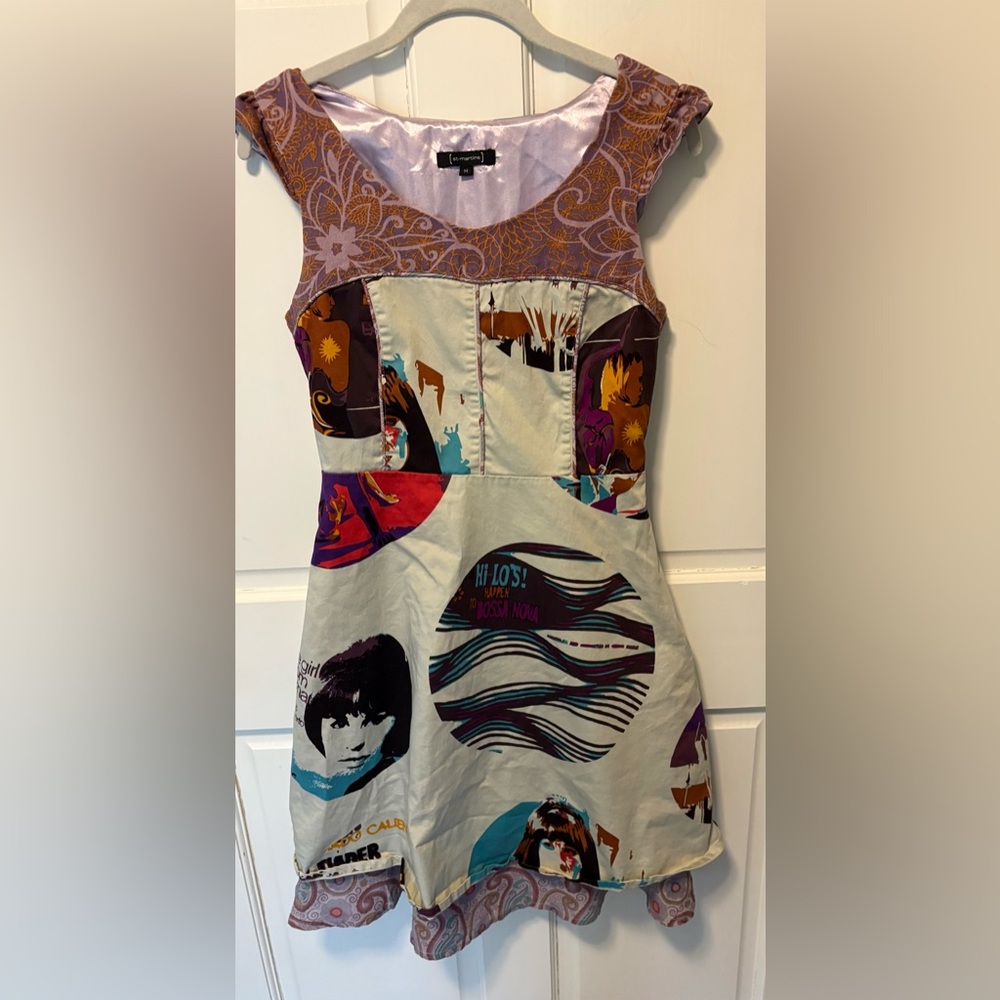 St-Martins cream cotton Bossa Nova fit & flare retro vintage dress m medium